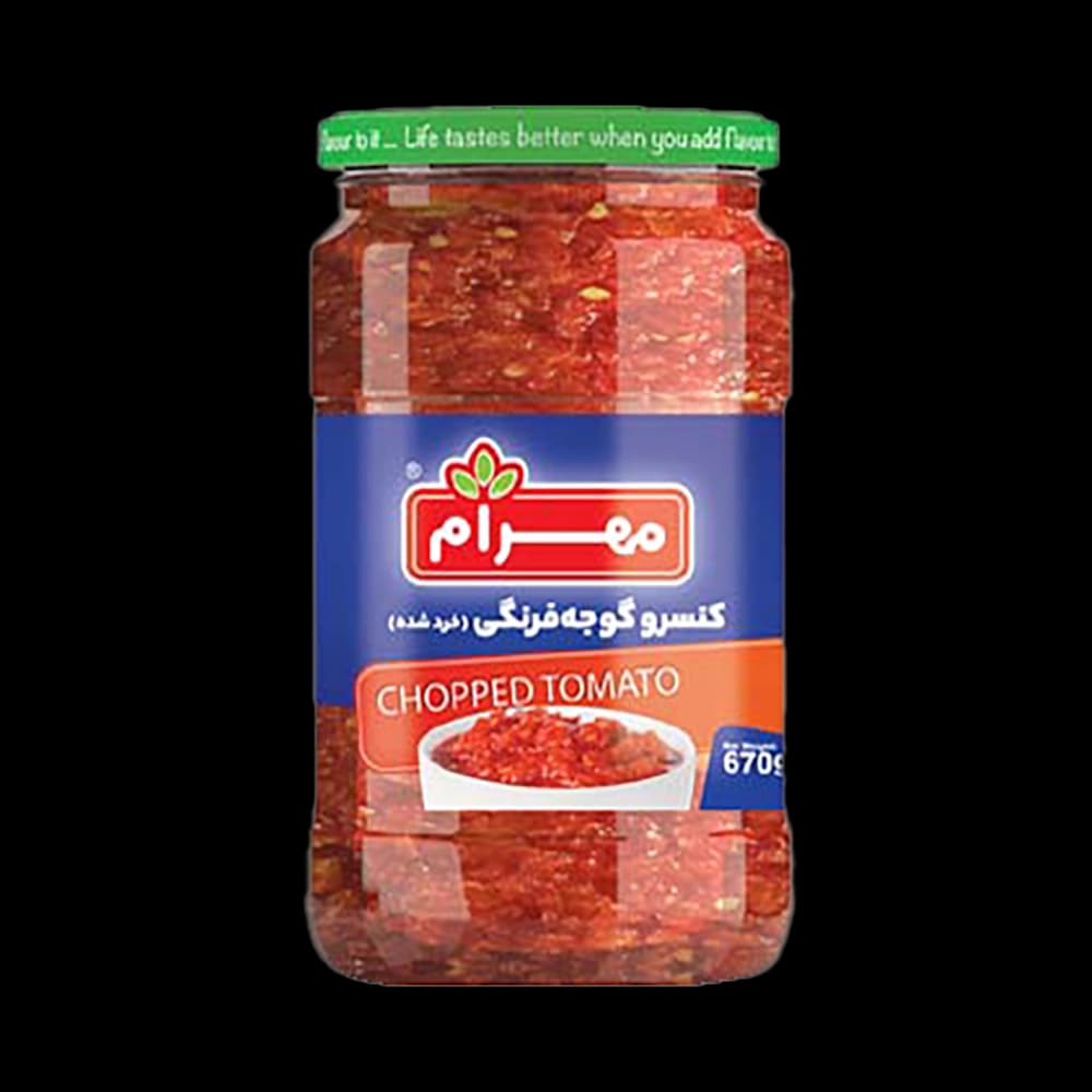 مهرام کنسرو گوجه فرنگی خورد شده شیشه 665 گرم
