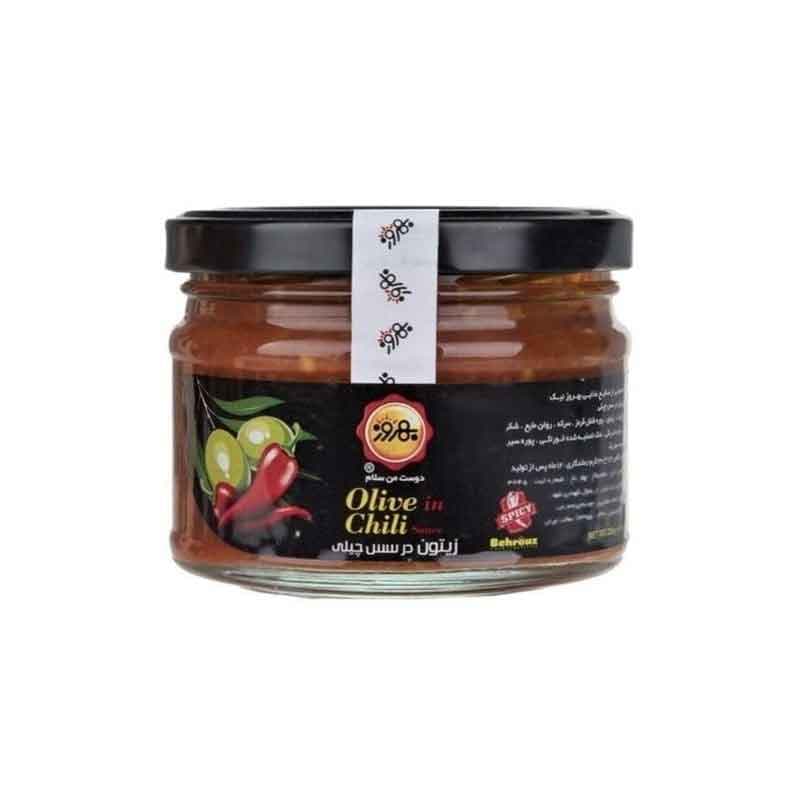 بهروز ترشی زیتون در سس چیلی شیشه 220 گرم
