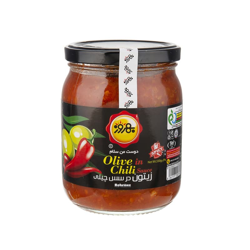 بهروز ترشی زیتون در سس چیلی شیشه 550 گرم